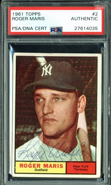 Roger Maris Signed 1961 Topps Trading Card (PSA/DNA Encapsulated)