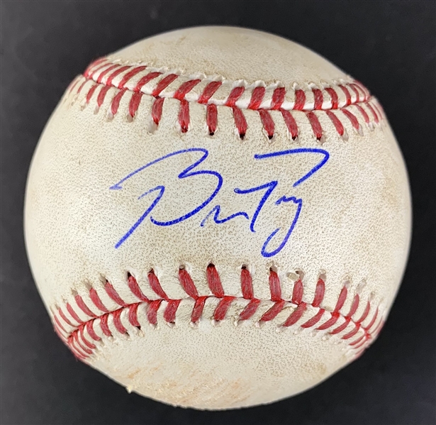 Buster Posey Game Used & Signed OML Baseball :: Pitch in the Dirt to Posey (8-24-2014 SF vs WSH) (MLB Holo & PSA/DNA)