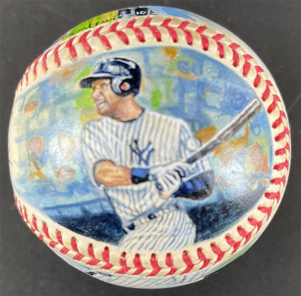 Derek Jeter Signed One-of-a-Kind Ron Lewis Hand Painted ONL Baseball (PSA/DNA)