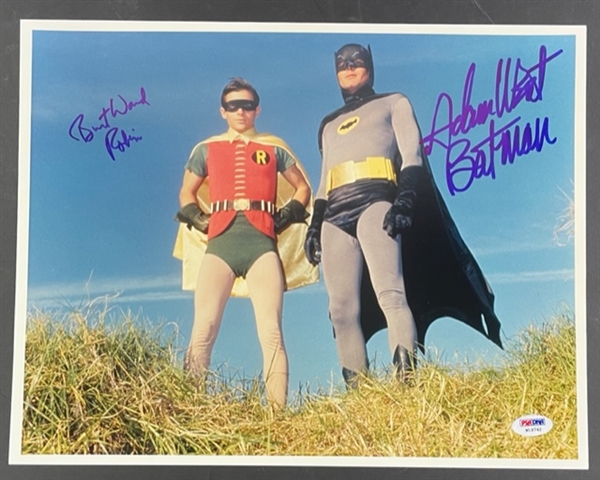 Adam West "Batman" and Burt Ward "Robin" Signed 14" x 11" Photograph (PSA/DNA) 