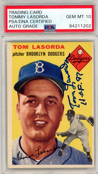 Tommy Lasorda Signed 1954 Topps Rookie Card - PSA/DNA Graded GEM MINT 10 Autograph!