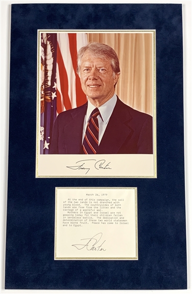 President Jimmy Carter Signed Typed “Egypt-Israel Peace Treaty” Quote Matted Display (Beckett/BAS Guaranteed) 
