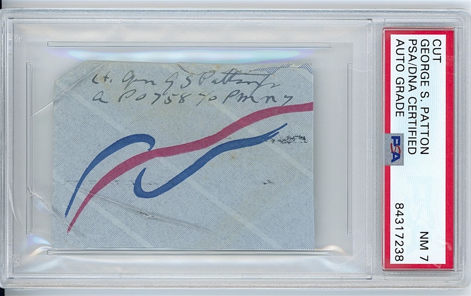 General George S. Patton 3” x 2” Signature & Mailing Address Cut (PSA Encapsulated NM 7 Autograph Grade) 