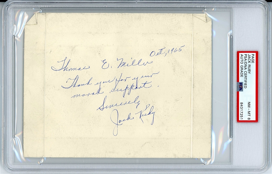 Jack Ruby 7” x 5.5” Autograph Noted Signed (PSA Encapsulated NM-MT 8 Autograph Grade) 
