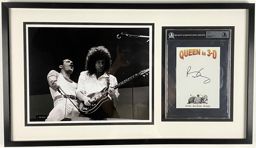 Queen: Brian May Signed Letterhead & Photo 33” x 19” Framed Display (BAS/Beckett Encapped & LOA)