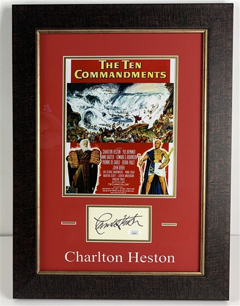 Charlton Heston Autograph in Custom Framed "Ten Commandments" Display (JSA COA)