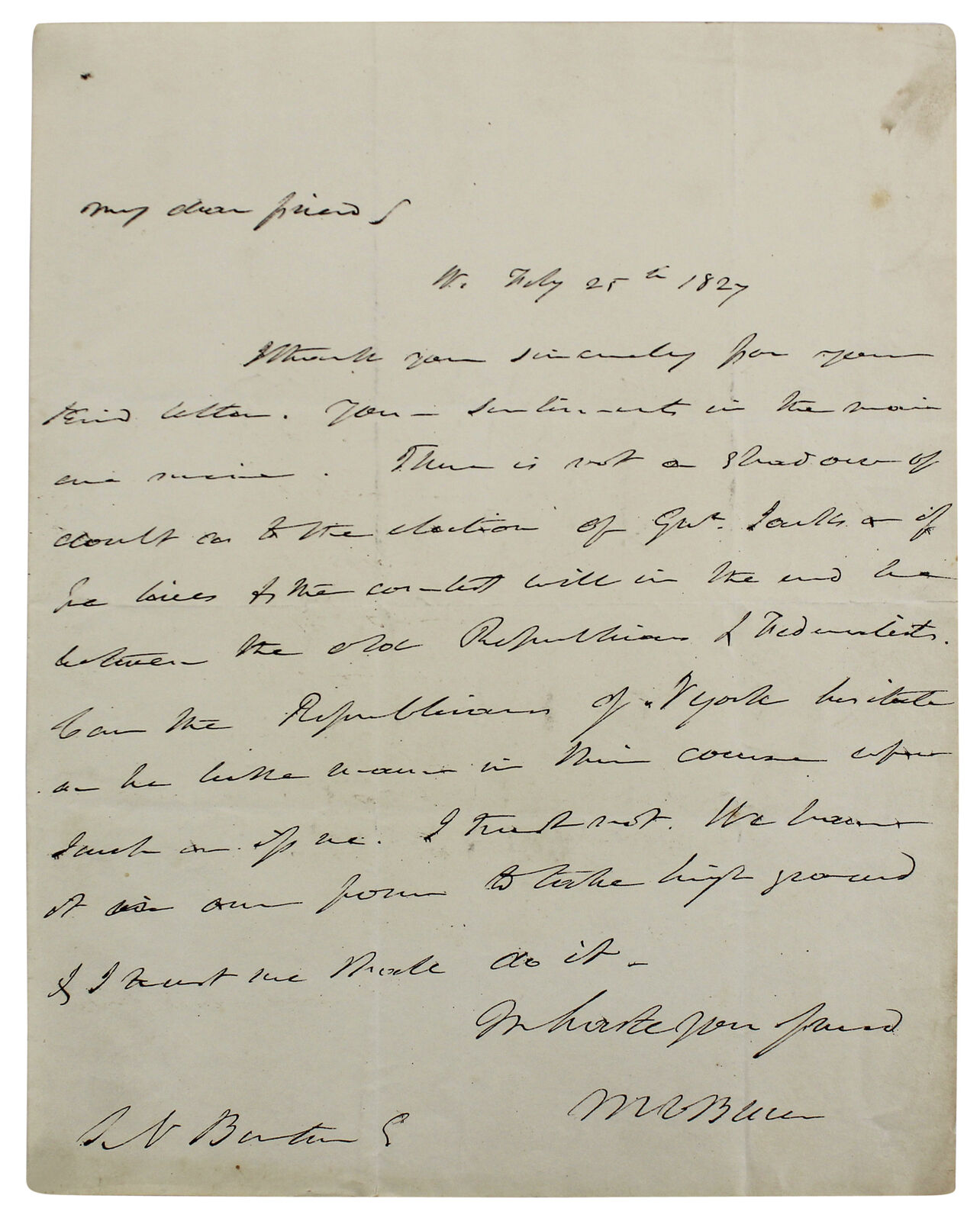 Martin Van Buren Handwritten & Signed 1827 Letter (JSA LOA) | Barnebys