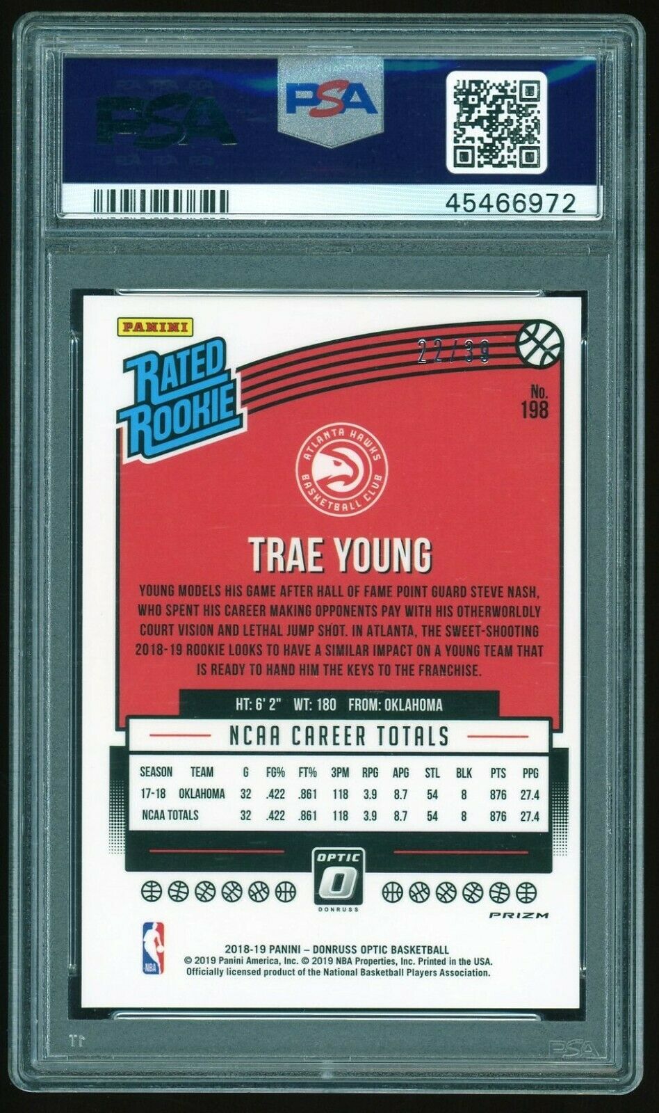 Lot Detail - Trae Young 2018 Panini Donruss Optic #198 Black Velocity ...