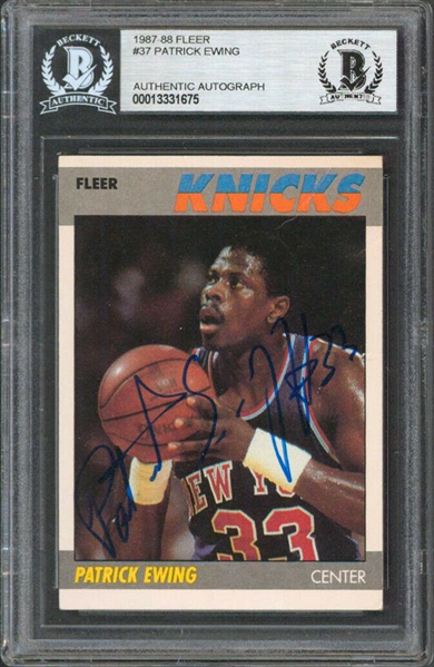 Patrick Ewing Signed 1987-88 Fleer #37 with Early Era Autograph (Beckett/BAS Encapsulated)