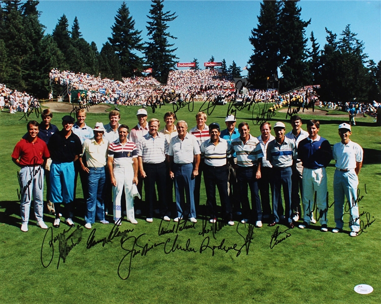 1998 PGA Tour Stars Multi-Signed 16" x 20" Color Photo with Palmer, Nicklaus, Stewart, etc. (20 Sigs)(JSA LOA)