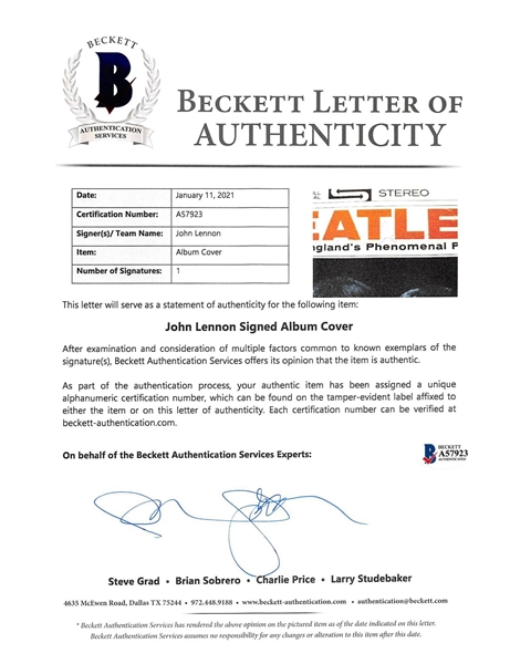 The Beatles: John Lennon RARE Signed Meet The Beatles Record Album (Beckett/BAS & Caiazzo LOAs)