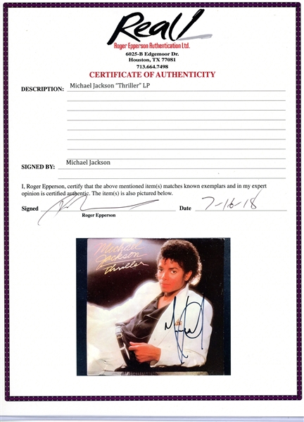 Michael Jackson Superb Signed Thriller Record Album in Custom Framed Display (PSA/DNA & Epperson/REAL LOAs)