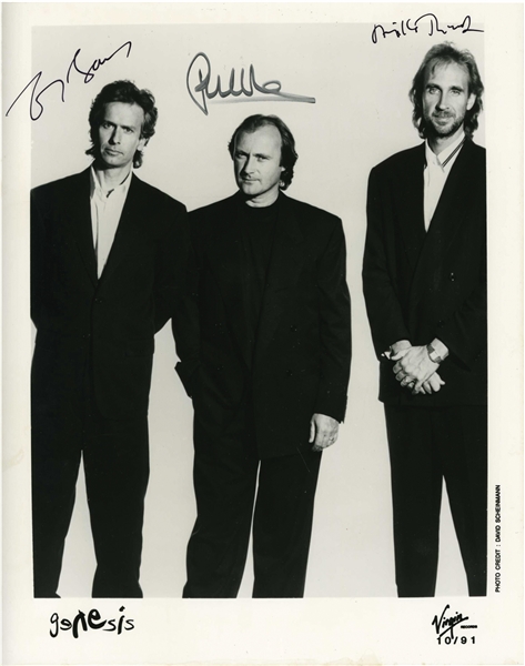 Genesis 1990s Group Signed Virgin Records Promotional Photograph (UK) (3 Sigs) (Tracks COA)
