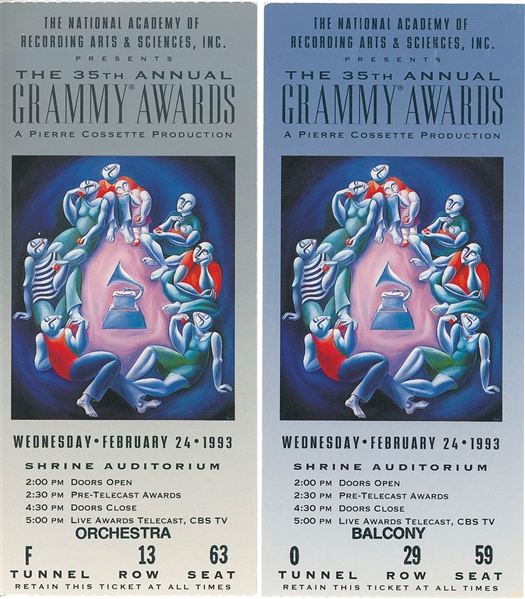 Prince’s Personally-Used 1993 Grammy Awards Pair of Tickets        