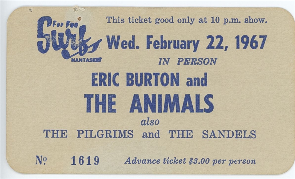 Eric Burdon and The Animals February 22, 1967 Unused Ticket 