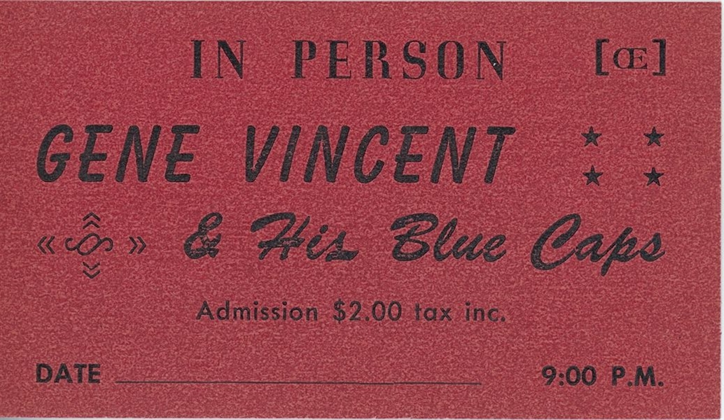 Gene Vincent Original Vintage Complete & Unused Ticket 