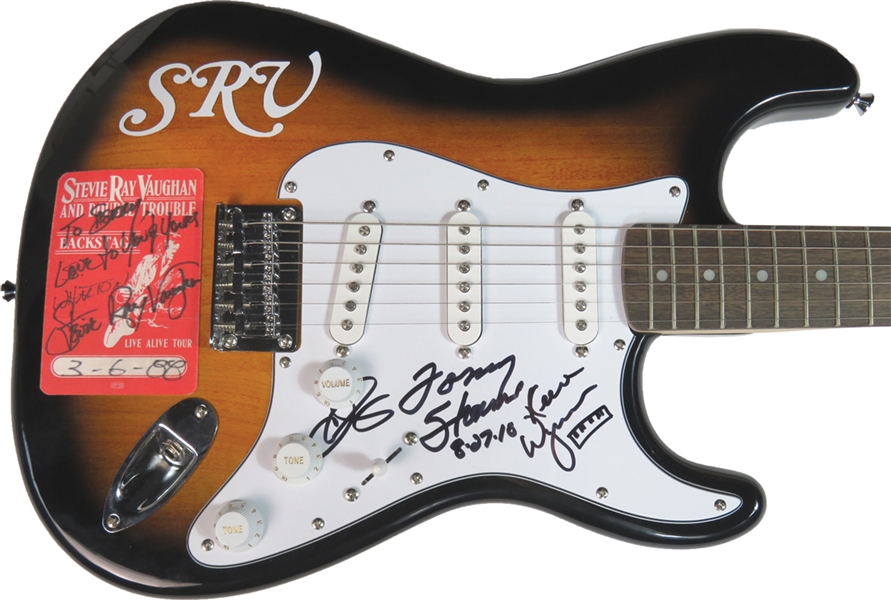 Stevie Ray Vaughan & Double Trouble Group Signed Squier/Fender Electric Guitar (6 Sigs) (Beckett/BAS LOA & JSA LOA)