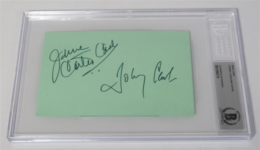 Johnny Cash & June Carter Cash Signed 4” x 6” Index Card (Beckett/BAS Encapsulated & JSA LOA)