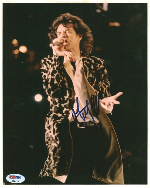 The Rolling Stones: Mick Jagger In-Person Signed 8" x 10" Color Concert Photo with PSA/DNA Graded GEM MINT 10 Autograph!