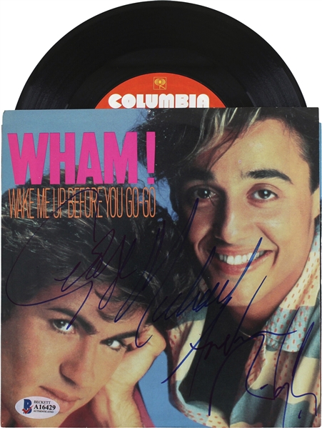 Wham: George Michael & Andrew Ridgeley Signed "Wake Me Up Before You Go" 45 RPM Record Album (Beckett/BAS LOA)