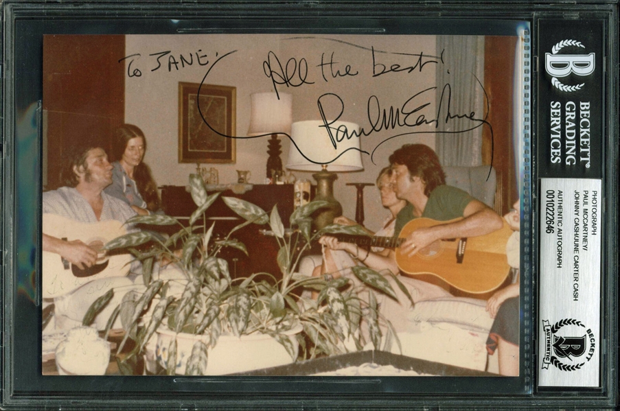Paul McCartney, Johnny Cash & June Carter Cash RARE Signed Candid 5 x 7 Color Photo (Beckett/BAS Encapsulated)