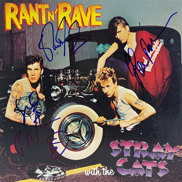 Stray Cats: Setzer, Rocker, and Phantom Signed "Rant & Rave" Album Cover (Beckett/BAS Guaranteed)