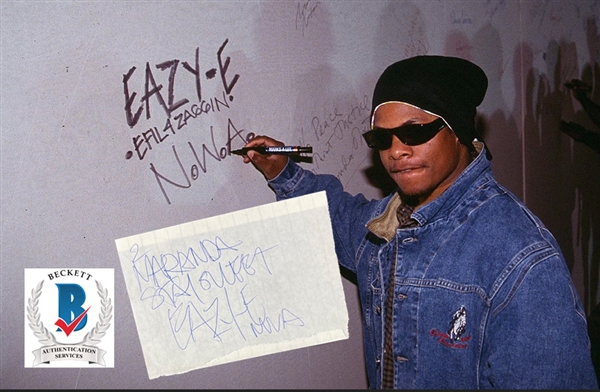 NWA: Eazy-E Rare Signed 5.5" x 3.75" Sheet (Beckett/BAS LOA)
