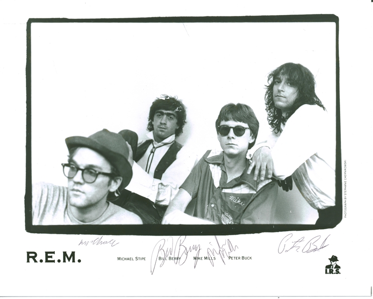 R.E.M Group Signed Photograph with All 4 Original Members! (Beckett/BAS Guaranteed)