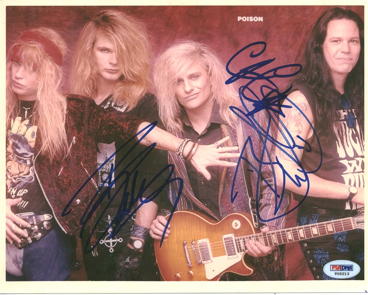 Poison: Bret Michaels, C.C. DeVille & Rikki Rockett Signed Photograph (PSA/DNA)
