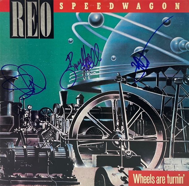 REO Speedwagon Group Signed "Wheels are turnin" Album Cover (Beckett/BAS Guaranteed)
