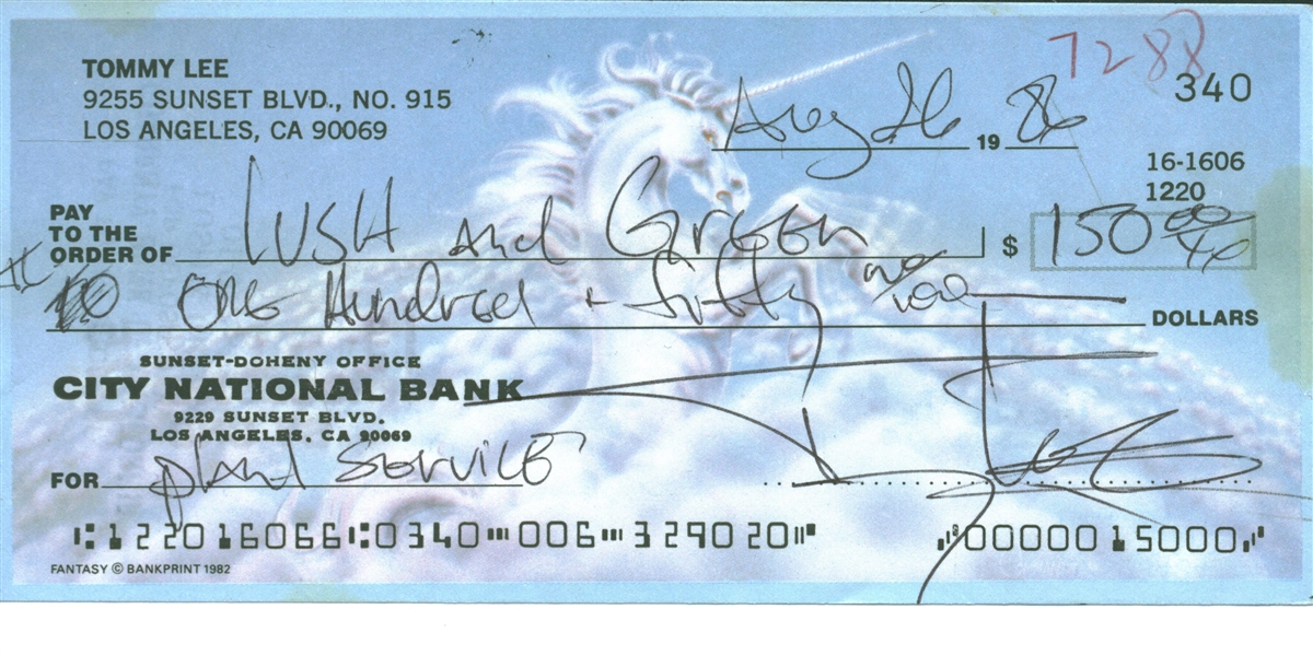 Mötley Crüe: Tommy Lee Signed Bank Check and Copy of Bank Statement (Beckett/BAS Guaranteed)