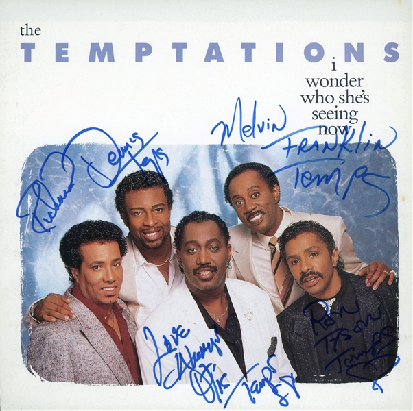 The Temptations Group Signed "I Wonder Who Shes Seeing Now" 45 RPM Album Cover (5 Sigs)(Epperson/REAL LOA)