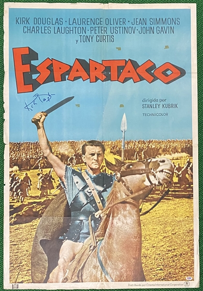 Kirk Douglas Signed Argentinian Spartacus 39" x 34" Movie Poster (BAS Guaranteed)