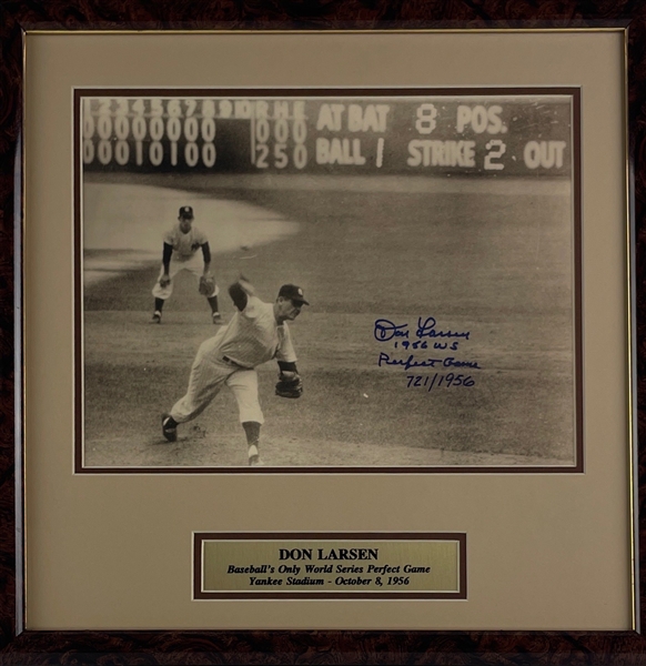 Don Larson Signed & Inscribed "1956 WS Perfect Game 721/1956" Framed Photo (PSA/DNA)