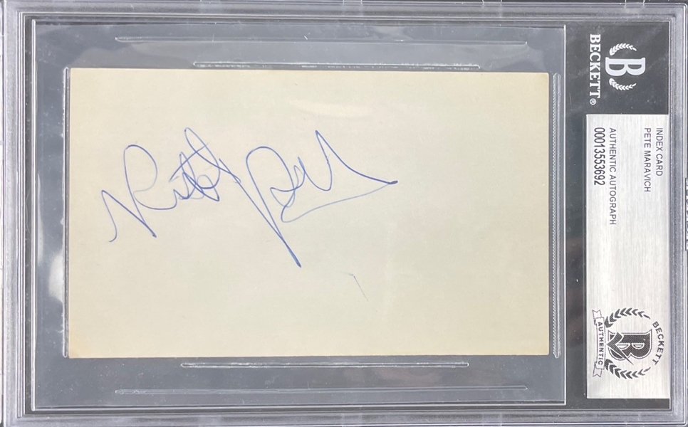 Pistol Pete Maravich Signed Index Card (Beckett/BAS Encapsulated)