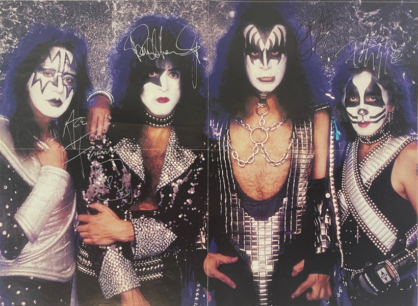 KISS Group Signed 21" x 15" Fold-Out Poster with All Four Original Members (Epperson/REAL LOA)