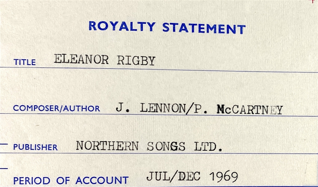 The Beatles: Lennon & McCartney “Eleanor Rigby” Original 1970 Royalty Document