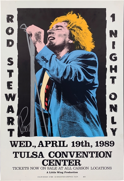 Rod Stewart Signed 15.5" x 22.5" Concert Poster :: 4/19/89 @ Tulsa Convention Center (Beckett/BAS)