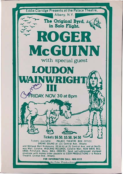 The Byrds: Roger McGuinn Signed 17.5" x 24.5" 1970s Concert Poster :: The Palace Theatre, Auburn NY (Beckett/BAS)