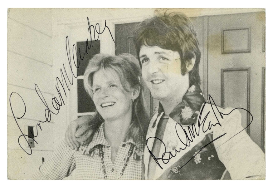 Paul And Linda McCartney 1970s Autographed Picture Card (UK) (Tracks COA) 
