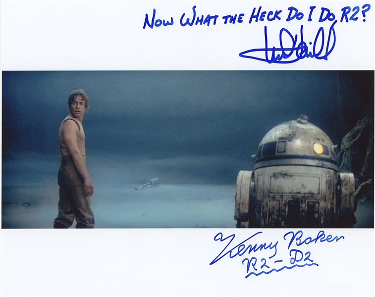 Star Wars: Mark Hamill & “R2-D2” Kenny Baker With Great Hamill Quote Signed 10” x 8” Photo from “The Empire Strikes Back” (Beckett/BAS Guaranteed)