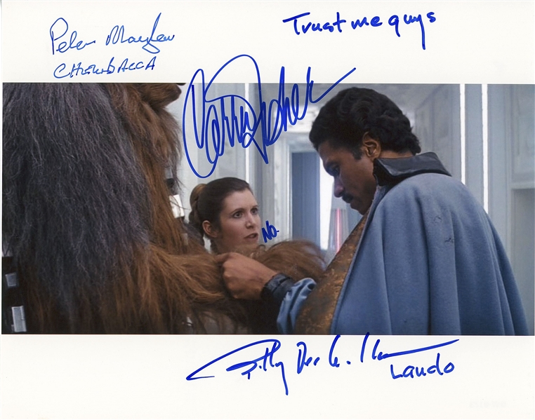 Star Wars: Fisher, Mayhew & Williams Multi-Signed” 10” x 8” Signed Photo from “Cloud City” in “The Empire Strikes Back” (Beckett/BAS Guaranteed) 