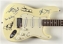 The Eagles Fully Group Signed White Fender Stratocaster Guitar (5 Sigs) (Beckett/BAS Guaranteed)