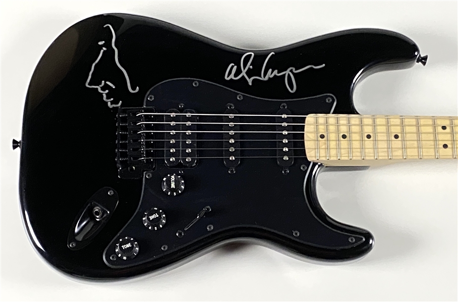 Alice Cooper Signed Black Fender Squier Stratocaster Guitar w/ Sketch (PSA Authentication) 