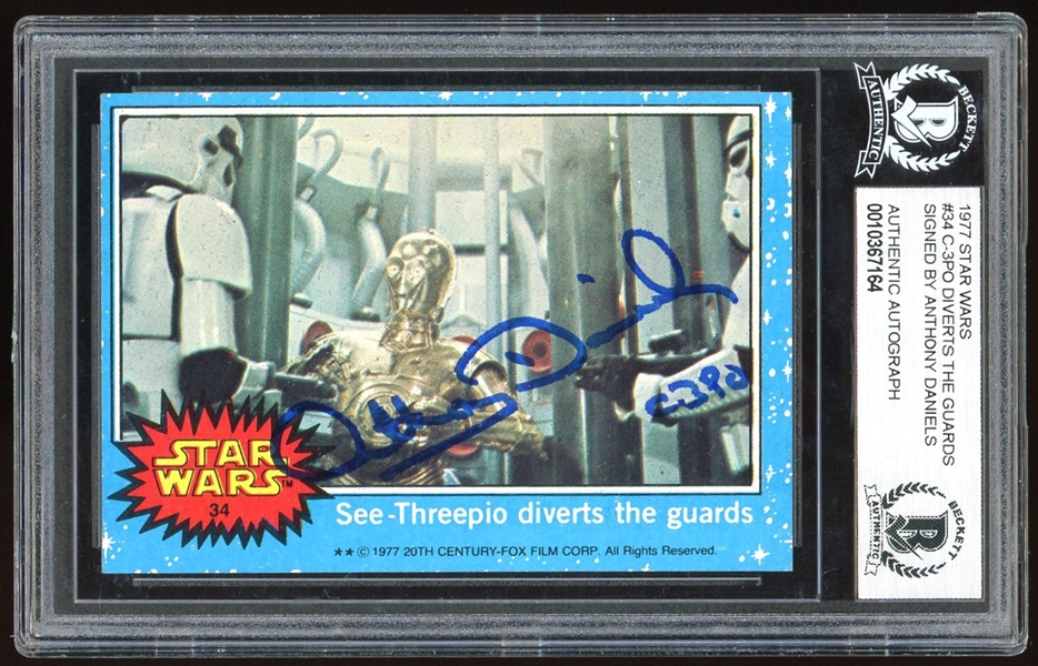 Star Wars: Anthony Daniels Signed 1977 Star Wars Trading Card #34 (BAS Encapsulated)