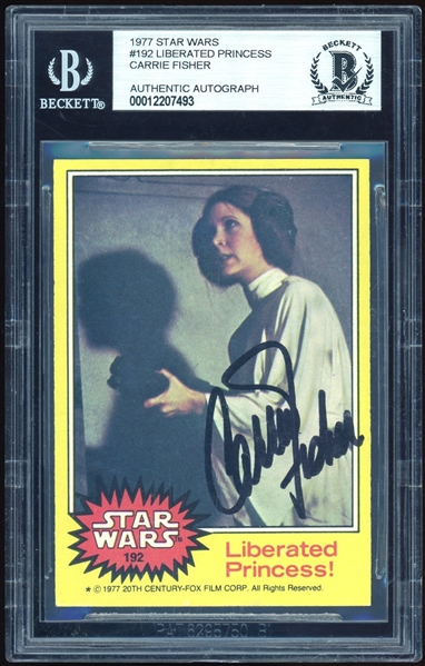 Star Wars: Carrie Fisher Signed 1977 Star Wars Trading Card #192 (BAS Encapsulated)