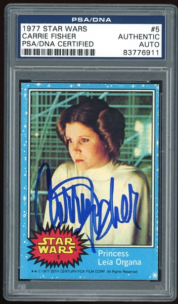 Star Wars: Carrie Fisher Signed 1977 Star Wars Trading Card #5 (PSA Encapsulated)