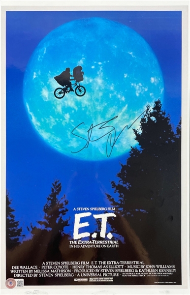 Steven Spielberg Signed 11" x 17" "E.T" Mini Movie Poster (BAS Sticker)