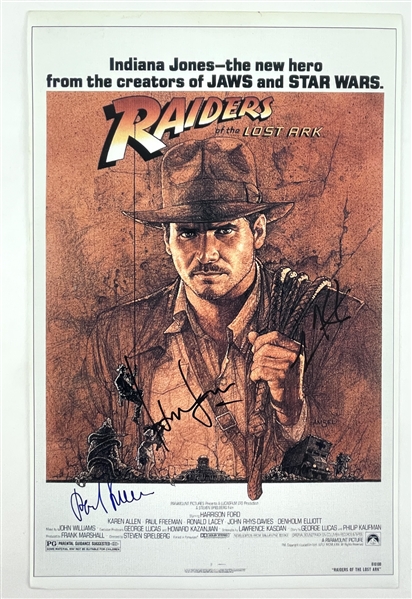 Indiana Jones : Ford, Kasdan, & Freeman Signed 11" x 17" "Raiders of the Lost Ark" Mini Movie Poster (BAS/ Beckett Guaranteed)