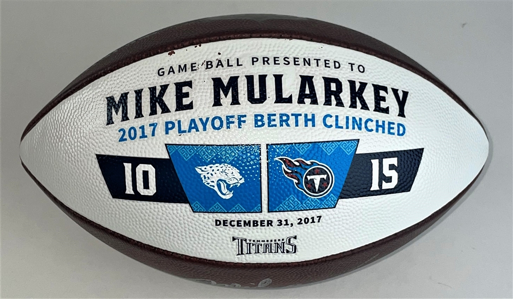Coach Mike Mularkeys Personal 2017 Titans NFL Game Ball for Titans Playoff Clinch (Coach Mike Mularkey Collection)